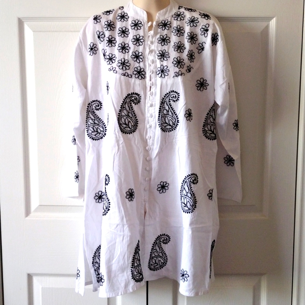 Cotton tunic kurti kameez with hand Embroidered details.
